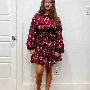 Skies Are Blue Women's Geometric Print Mini Dress Braided Rope Tie